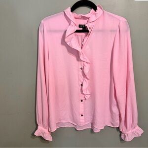 J. Crew Pink Ruffle-Front Silk Blouse